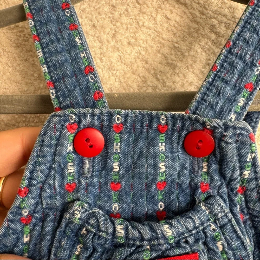 Vintage RARE Osh Kosh B’Gosh Denim Logo Ruffle‎ Spell Out Heart Dress 24 Months
